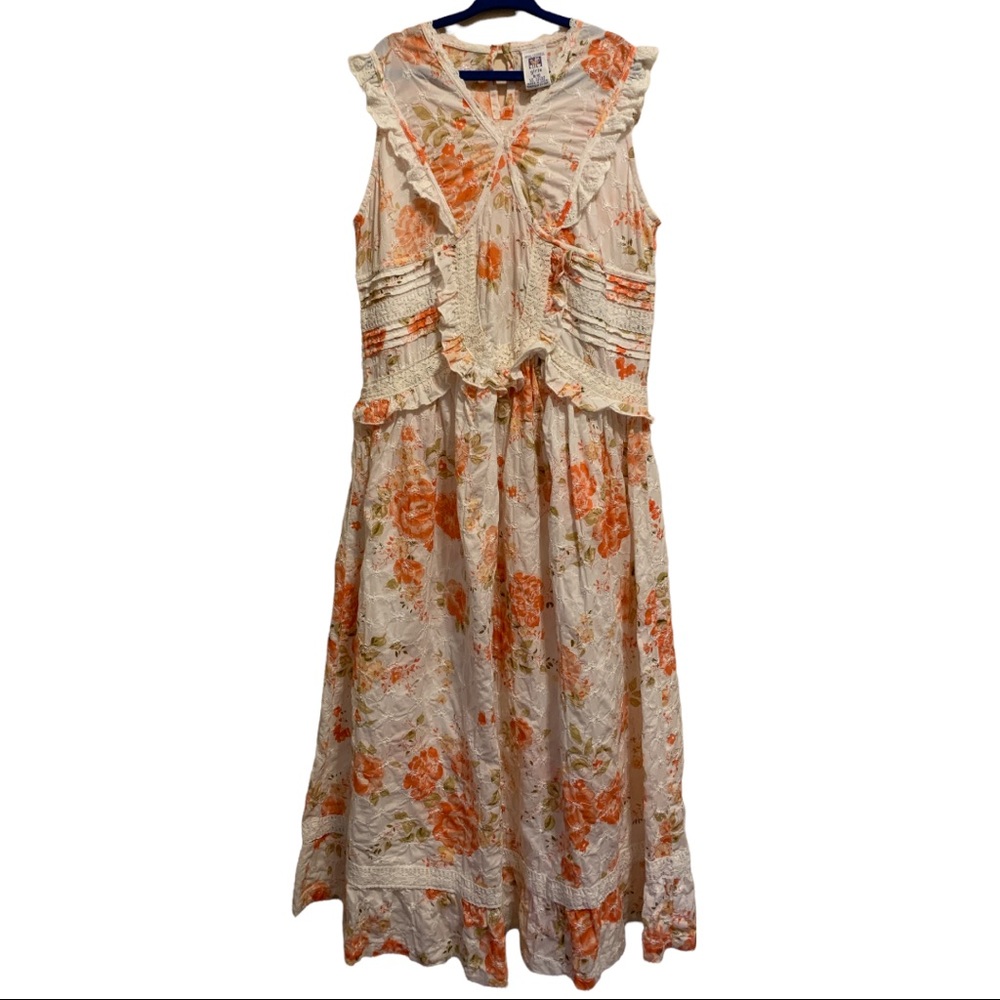 April Cornell Girls Dress Prairie Cottagecore Sz 9/10 Ivory Peach